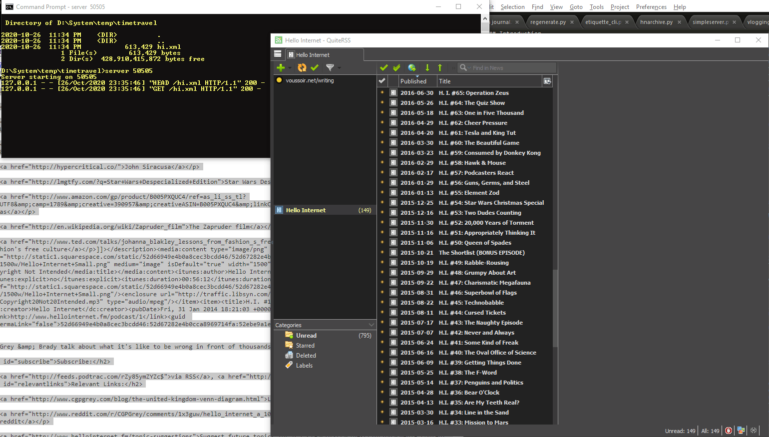 QuiteRSS pulled the local xml file and now has 149 items instead of 100.